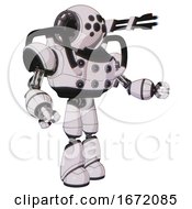 Poster, Art Print Of Droid Containing Round Head And Bug Eye Array And Heavy Upper Chest And Chest Energy Sockets And Light Leg Exoshielding White Halftone Toon Interacting