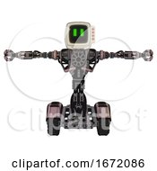 Poster, Art Print Of Bot Containing Old Computer Monitor And Pixel Line Eyes And Red Buttons And Heavy Upper Chest And No Chest Plating And Tank Tracks Powder Pink Metal T-Pose
