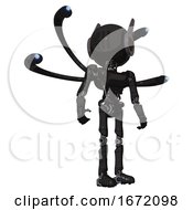 Poster, Art Print Of Cyborg Containing Round Head And Three Lens Sentinel Visor And Head Winglets And Light Chest Exoshielding And Ultralight Chest Exosuit And Blue-Eye Cam Cable Tentacles And Ultralight Foot Exosuit