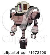 Poster, Art Print Of Automaton Containing Old Computer Monitor And Please Stand By Pixel Design And Old Retro Speakers And Heavy Upper Chest And Unicycle Wheel Powder Pink Metal Standing Looking Right Restful Pose