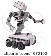 Poster, Art Print Of Mech Containing Metal Knucklehead Design And Heavy Upper Chest And No Chest Plating And Six-Wheeler Base White Halftone Toon Interacting
