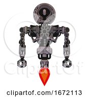 Poster, Art Print Of Droid Containing Cable Connector Head And Heavy Upper Chest And No Chest Plating And Jet Propulsion Dark Ink Dots Sketch Front View