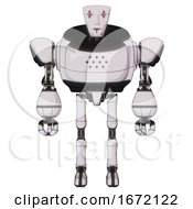 Poster, Art Print Of Bot Containing Humanoid Face Mask And Red Clown Marks And Heavy Upper Chest And Ultralight Foot Exosuit White Halftone Toon Front View
