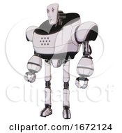 Poster, Art Print Of Bot Containing Humanoid Face Mask And Red Clown Marks And Heavy Upper Chest And Ultralight Foot Exosuit White Halftone Toon Standing Looking Right Restful Pose