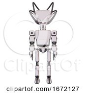 Poster, Art Print Of Droid Containing Flat Elongated Skull Head And Cables And Light Chest Exoshielding And Prototype Exoplate Chest And Ultralight Foot Exosuit White Halftone Toon Front View