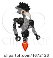 Poster, Art Print Of Cyborg Containing Bird Skull Head And Red Line Eyes And Bird Feather Design And Heavy Upper Chest And No Chest Plating And Jet Propulsion Clean Black Facing Left View