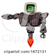 Android Containing Old Computer Monitor And Pixel Square Design And Heavy Upper Chest And Heavy Mech Chest And Barbed Wire Chest Armor Cage And Jet Propulsion Dusty Rose Red Metal