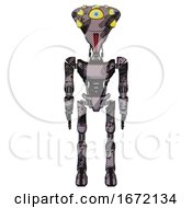 Poster, Art Print Of Mech Containing Flat Elongated Skull Head And Yellow Eyeball Array And Light Chest Exoshielding And Ultralight Chest Exosuit And Ultralight Foot Exosuit Smudgy Sketch Front View