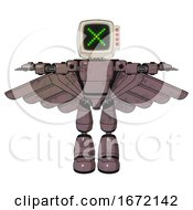 Poster, Art Print Of Robot Containing Old Computer Monitor And Pixel X And Red Buttons And Light Chest Exoshielding And Prototype Exoplate Chest And Pilots Wings Assembly And Light Leg Exoshielding Dusty Rose Red Metal