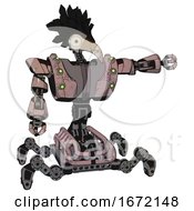 Poster, Art Print Of Bot Containing Bird Skull Head And Bone Skull Eye Holes And Crow Feather Design And Heavy Upper Chest And Heavy Mech Chest And Green Cable Sockets Array And Insect Walker Legs Powder Pink Metal