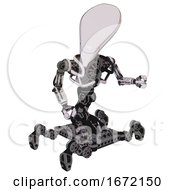 Poster, Art Print Of Android Containing Flat Elongated Skull Head And Heavy Upper Chest And No Chest Plating And Insect Walker Legs White Halftone Toon Fight Or Defense Pose