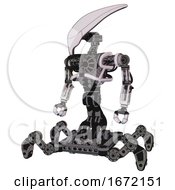 Poster, Art Print Of Android Containing Flat Elongated Skull Head And Heavy Upper Chest And No Chest Plating And Insect Walker Legs White Halftone Toon Standing Looking Right Restful Pose