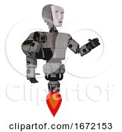 Poster, Art Print Of Automaton Containing Humanoid Face Mask And Light Chest Exoshielding And Prototype Exoplate Chest And Rocket Pack And Jet Propulsion Unpainted Metal Interacting