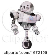 Poster, Art Print Of Bot Containing Round Head And Heavy Upper Chest And Circle Of Blue Leds And Unicycle Wheel And Cat Face White Halftone Toon Hero Pose