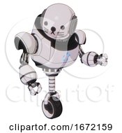 Poster, Art Print Of Bot Containing Round Head And Heavy Upper Chest And Circle Of Blue Leds And Unicycle Wheel And Cat Face White Halftone Toon Fight Or Defense Pose
