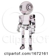 Poster, Art Print Of Bot Containing Round Head And Three Lens Sentinel Visor And Light Chest Exoshielding And Prototype Exoplate Chest And Ultralight Foot Exosuit White Halftone Toon Standing Looking Right Restful Pose