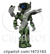 Poster, Art Print Of Mech Containing Digital Display Head And Wince Symbol Expression And Winglets And Light Chest Exoshielding And Rubber Chain Sash And Minigun Back Assembly And Prototype Exoplate Legs