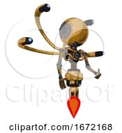 Poster, Art Print Of Droid Containing Round Head And Light Chest Exoshielding And Blue-Eye Cam Cable Tentacles And No Chest Plating And Jet Propulsion Construction Yellow Halftone Facing Left View
