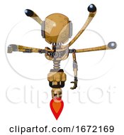 Poster, Art Print Of Droid Containing Round Head And Light Chest Exoshielding And Blue-Eye Cam Cable Tentacles And No Chest Plating And Jet Propulsion Construction Yellow Halftone Arm Out Holding Invisible Object