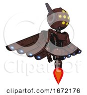 Poster, Art Print Of Android Containing Round Head And Yellow Eyes Array And Head Winglets And Light Chest Exoshielding And Ultralight Chest Exosuit And Cherub Wings Design And Jet Propulsion Steampunk Copper