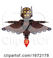 Poster, Art Print Of Android Containing Round Head And Yellow Eyes Array And Head Winglets And Light Chest Exoshielding And Ultralight Chest Exosuit And Cherub Wings Design And Jet Propulsion Steampunk Copper T-Pose