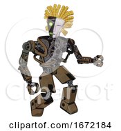 Poster, Art Print Of Mech Containing Humanoid Face Mask And Two-Face Black White Mask And Heavy Upper Chest And No Chest Plating And Prototype Exoplate Legs Old Copper Fight Or Defense Pose