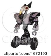 Poster, Art Print Of Robot Containing Bird Skull Head And Red Led Circle Eyes And Robobeak Design And Heavy Upper Chest And Heavy Mech Chest And Tank Tracks Dark Sketch Doodle Standing Looking Right Restful Pose