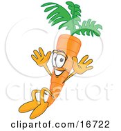 Clipart Picture Of An Orange Carrot Mascot Cartoon Character Jumping by Toons4Biz