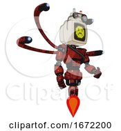 Poster, Art Print Of Robot Containing Old Computer Monitor And Yellow Sad Pixel Face And Old Computer Magnetic Tape And Light Chest Exoshielding And Rubber Chain Sash And Blue-Eye Cam Cable Tentacles And Jet Propulsion