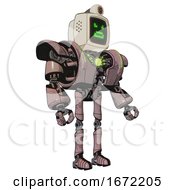 Poster, Art Print Of Automaton Containing Old Computer Monitor And Angry Pixels Face And Retro-Futuristic Webcam And Heavy Upper Chest And Heavy Mech Chest And Green Energy Core And Ultralight Foot Exosuit