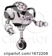 Poster, Art Print Of Mech Containing Metal Cubes Dome Head Design And Heavy Upper Chest And Chest Compound Eyes And Unicycle Wheel White Halftone Toon Interacting
