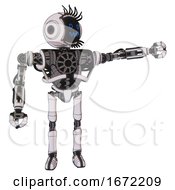 Poster, Art Print Of Cyborg Containing Digital Display Head And Stunned Expression And Eye Lashes Deco And Heavy Upper Chest And No Chest Plating And Ultralight Foot Exosuit White Halftone Toon