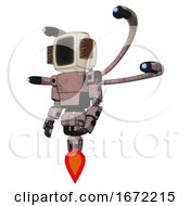 Bot Containing Old Computer Monitor And Old Retro Speakers And Light Chest Exoshielding And Prototype Exoplate Chest And Blue Eye Cam Cable Tentacles And Jet Propulsion Powder Pink Metal