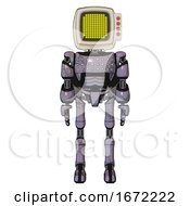 Poster, Art Print Of Automaton Containing Old Computer Monitor And Yellow Circle Array Display And Red Buttons And Light Chest Exoshielding And Chest Green Blue Lights Array And Rocket Pack And Ultralight Foot Exosuit