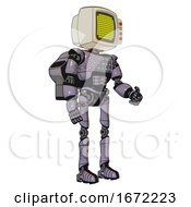 Automaton Containing Old Computer Monitor And Yellow Circle Array Display And Red Buttons And Light Chest Exoshielding And Chest Green Blue Lights Array And Rocket Pack And Ultralight Foot Exosuit