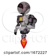 Poster, Art Print Of Automaton Containing Three Led Eyes Round Head And Light Chest Exoshielding And Yellow Star And Rocket Pack And Jet Propulsion Sketch Pad Cloudy Smudges Facing Right View
