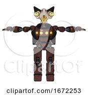 Poster, Art Print Of Mech Containing Bird Skull Head And Big Yellow Eyes And Robobeak Design And Light Chest Exoshielding And Yellow Chest Lights And Rocket Pack And Prototype Exoplate Legs Steampunk Copper T-Pose
