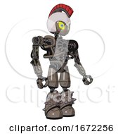 Bot Containing Grey Alien Style Head And Yellow Eyes With Blue Pupils And Galea Roman Soldier Ornament And Helmet And Heavy Upper Chest And No Chest Plating And Light Leg Exoshielding 