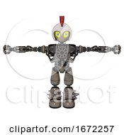 Poster, Art Print Of Bot Containing Grey Alien Style Head And Yellow Eyes With Blue Pupils And Galea Roman Soldier Ornament And Helmet And Heavy Upper Chest And No Chest Plating And Light Leg Exoshielding 