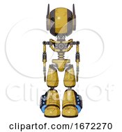 Poster, Art Print Of Cyborg Containing Round Head And Maru Eyes And Head Winglets And Light Chest Exoshielding And No Chest Plating And Light Leg Exoshielding And Megneto-Hovers Foot Mod Construction Yellow Halftone