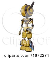 Poster, Art Print Of Cyborg Containing Round Head And Maru Eyes And Head Winglets And Light Chest Exoshielding And No Chest Plating And Light Leg Exoshielding And Megneto-Hovers Foot Mod Construction Yellow Halftone