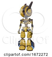 Poster, Art Print Of Cyborg Containing Round Head And Maru Eyes And Head Winglets And Light Chest Exoshielding And No Chest Plating And Light Leg Exoshielding And Megneto-Hovers Foot Mod Construction Yellow Halftone