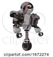 Poster, Art Print Of Mech Containing Round Head Chomper Design And Heavy Upper Chest And Heavy Mech Chest And Green Cable Sockets Array And Unicycle Wheel Sketch Pad Wet Ink Smudge Facing Left View