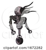 Poster, Art Print Of Cyborg Containing Jellyfish Style Head Black Fiber Optic Tentacles And Heavy Upper Chest And No Chest Plating And Unicycle Wheel Sketch Pad Cloudy Smudges Facing Left View