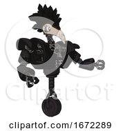 Poster, Art Print Of Automaton Containing Bird Skull Head And White Eyeballs And Crow Feather Design And Heavy Upper Chest And Heavy Mech Chest And Unicycle Wheel Dirty Black Interacting