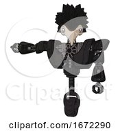 Poster, Art Print Of Automaton Containing Bird Skull Head And White Eyeballs And Crow Feather Design And Heavy Upper Chest And Heavy Mech Chest And Unicycle Wheel Dirty Black Arm Out Holding Invisible Object