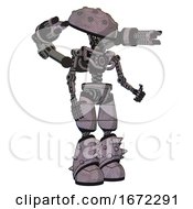 Poster, Art Print Of Bot Containing Metal Knucklehead Design And Light Chest Exoshielding And Minigun Back Assembly And No Chest Plating And Light Leg Exoshielding And Spike Foot Mod Dark Sketch Facing Left View