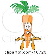 Orange Carrot Mascot Cartoon Character Sitting