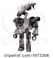 Poster, Art Print Of Droid Containing Flat Elongated Skull Head And Spikes And Heavy Upper Chest And Heavy Mech Chest And Prototype Exoplate Legs Smudgy Sketch Standing Looking Right Restful Pose