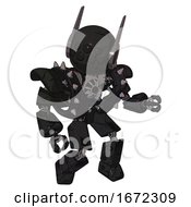 Poster, Art Print Of Mech Containing Round Head And Bug Eye Array And Head Winglets And Heavy Upper Chest And Heavy Mech Chest And Shoulder Spikes And Prototype Exoplate Legs Toon Black Scribbles Sketch